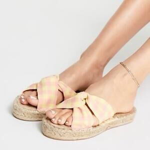 ASOS DESIGN Jolly knotted mule espadrille in yellow and pink gingham Sz 9
